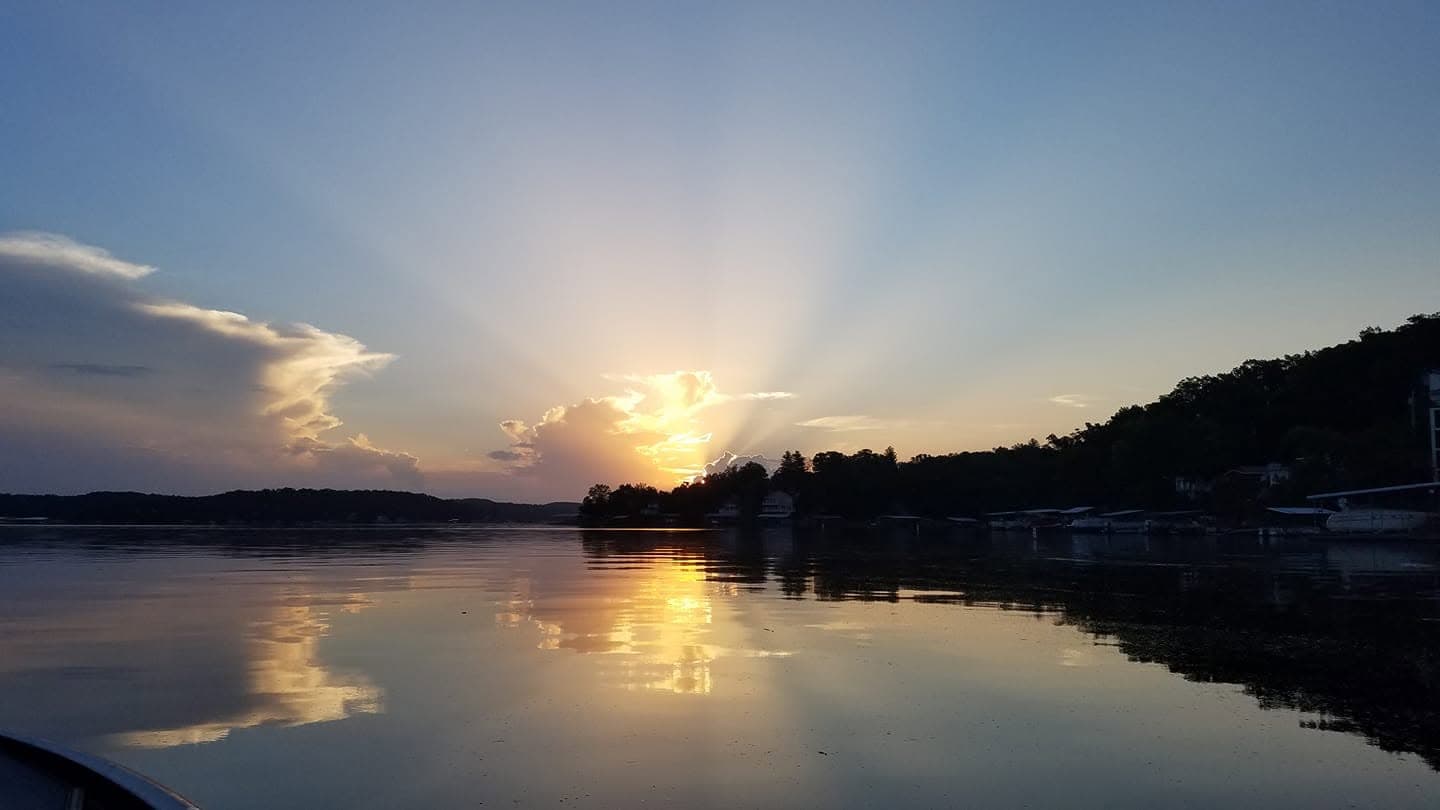Sunrise over Lake of the Ozarks, seen from the boat